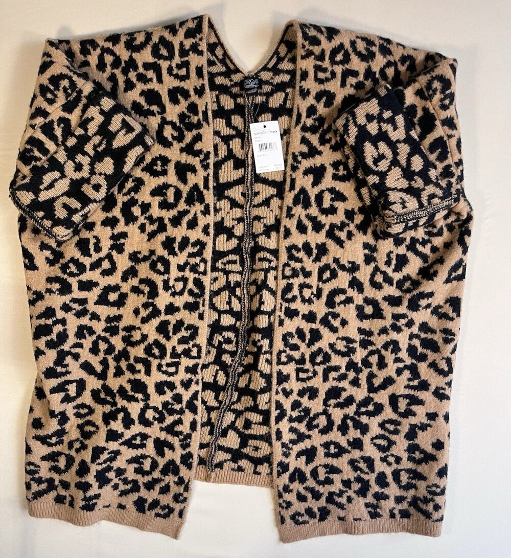 Brown/Black Leopard Knit Sweater Vest V-Neck Sleeveless L